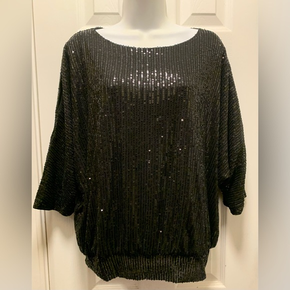 Kayamiya Sequins Short Sleeve Black Women's Blouse Top Size Medium Pullover M - Picture 1 of 6